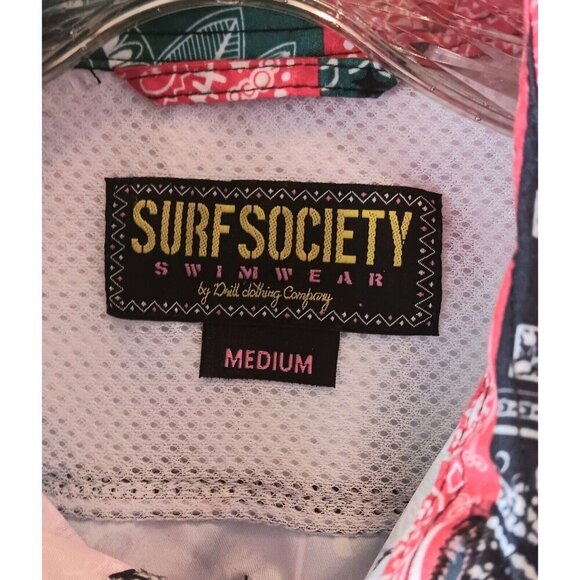 3/10 SURF SOCIETY Swimwear Bandana  Print Shirt M Beachy Artsy Funky Patchwork - Picture 5 of 7